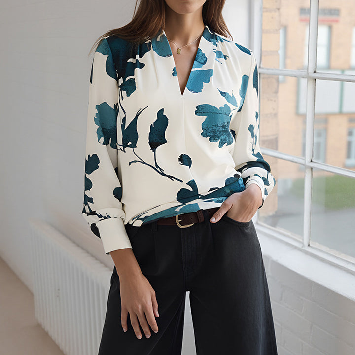 Women Elegant Blouse with Floral Pattern Mune Fashion