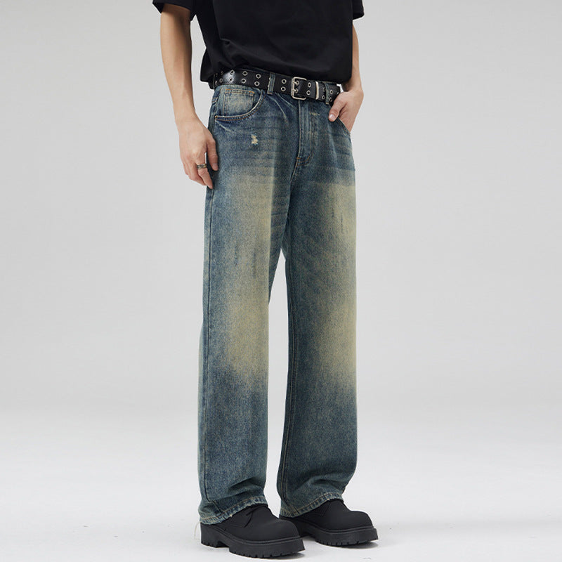 Men's Loose-Fit Vintage Denim Jeans in Straight Baggy Cut with Soft Fade Details Mune Fashion