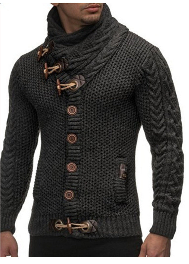 Men's chunky knit cardigan with shawl collar, toggle closures, and cable knit sleeves Mune Fashion