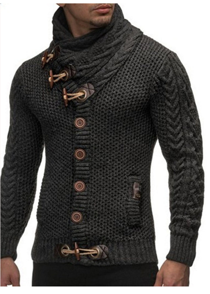 Men's chunky knit cardigan with shawl collar, toggle closures, and cable knit sleeves Mune Fashion