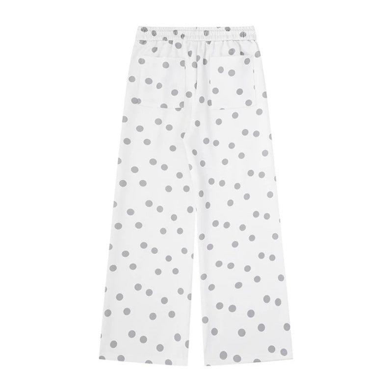 Women Wide Lounge Pants with Comfort Waistband, Polka Dot Allover and Playful Cartoon Print Mune Fashion