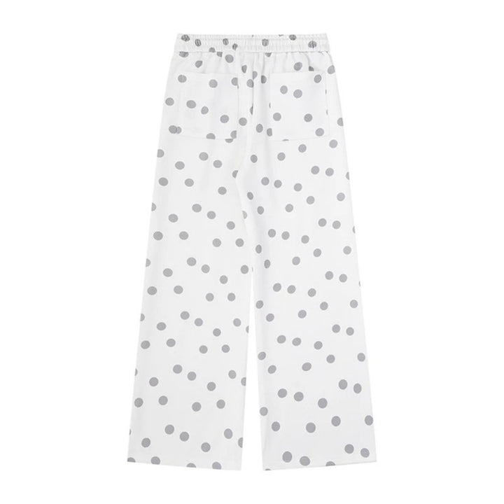 Women Wide Lounge Pants with Comfort Waistband, Polka Dot Allover and Playful Cartoon Print Mune Fashion