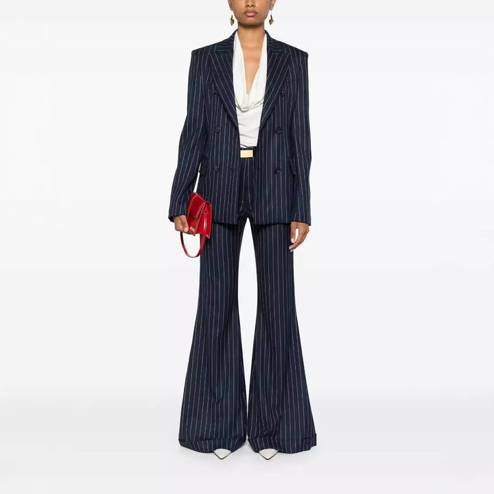 Women High-Waisted Pinstripe Palazzo Pants with Wide Flare Mune Fashion