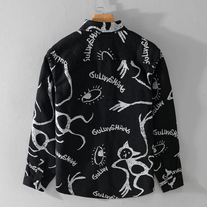 Men's overshirt with graphic doodle print, snap button closure and chest pocket Mune Fashion