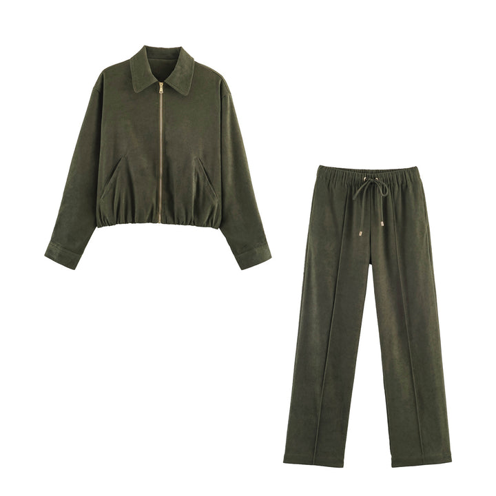 Women's Wide Velour Pants with Elastic Tunnel Drawstring and Crease Mune Fashion