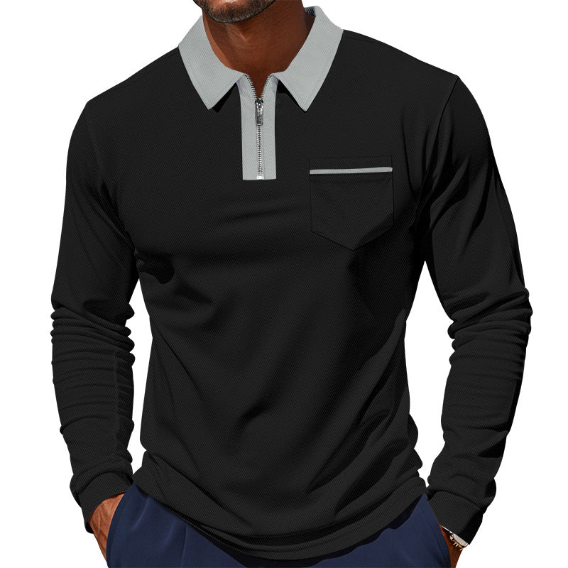 Men's long-sleeved polo with half zip, patch chest pocket, and fine structure jersey quality Mune Fashion