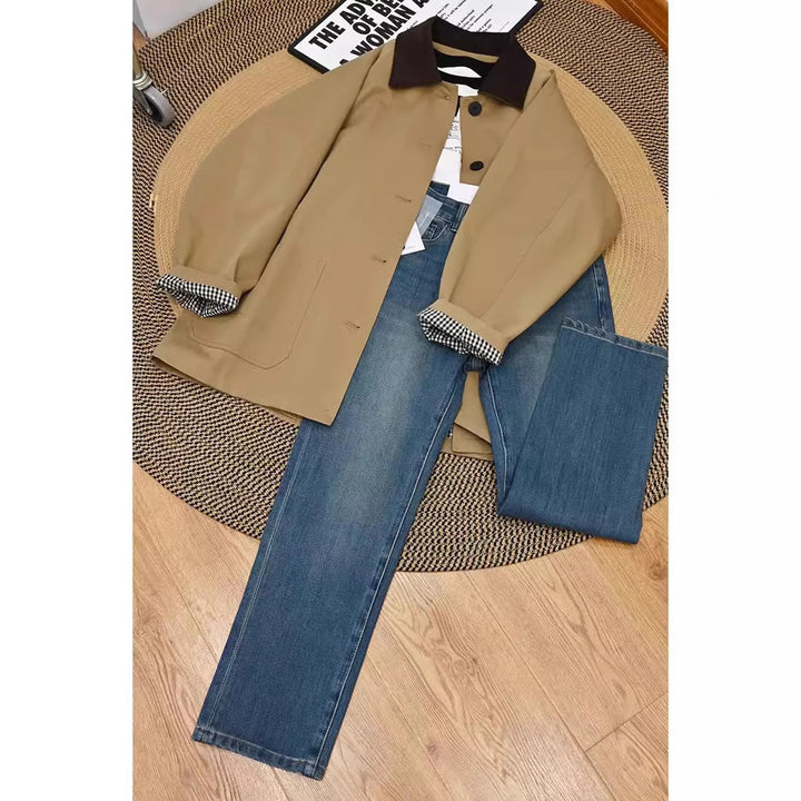 Women's Casual Oversized Jacket with Contrast Collar Mune Fashion