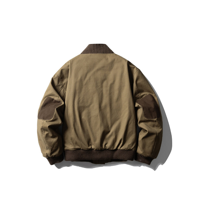 Men's Canvas Bomber Jacket with Ribbed Hem and High Stand Collar Mune Fashion