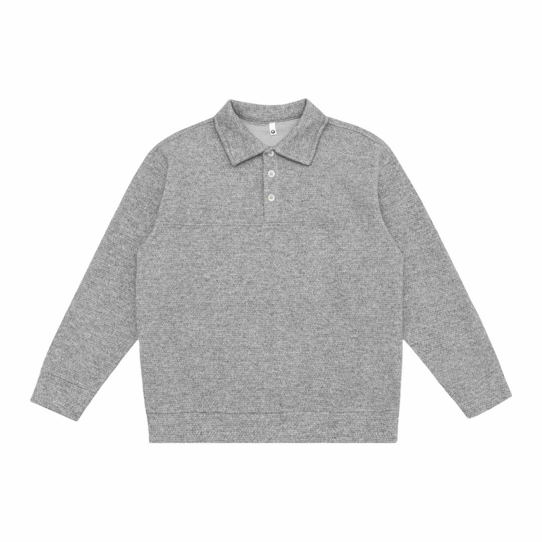 Unisex fine structure polo collar sweater with half button placket and ribbed hem Mune Fashion