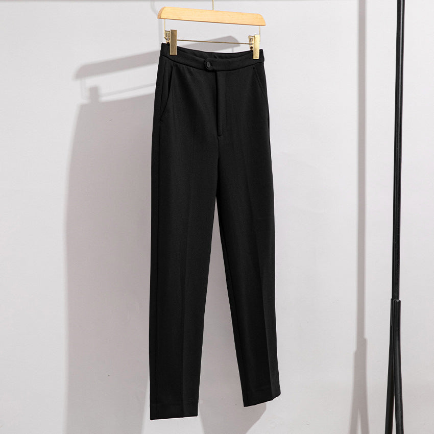 Women's high-waisted classic suit trousers with crease and slim leg Mune Fashion