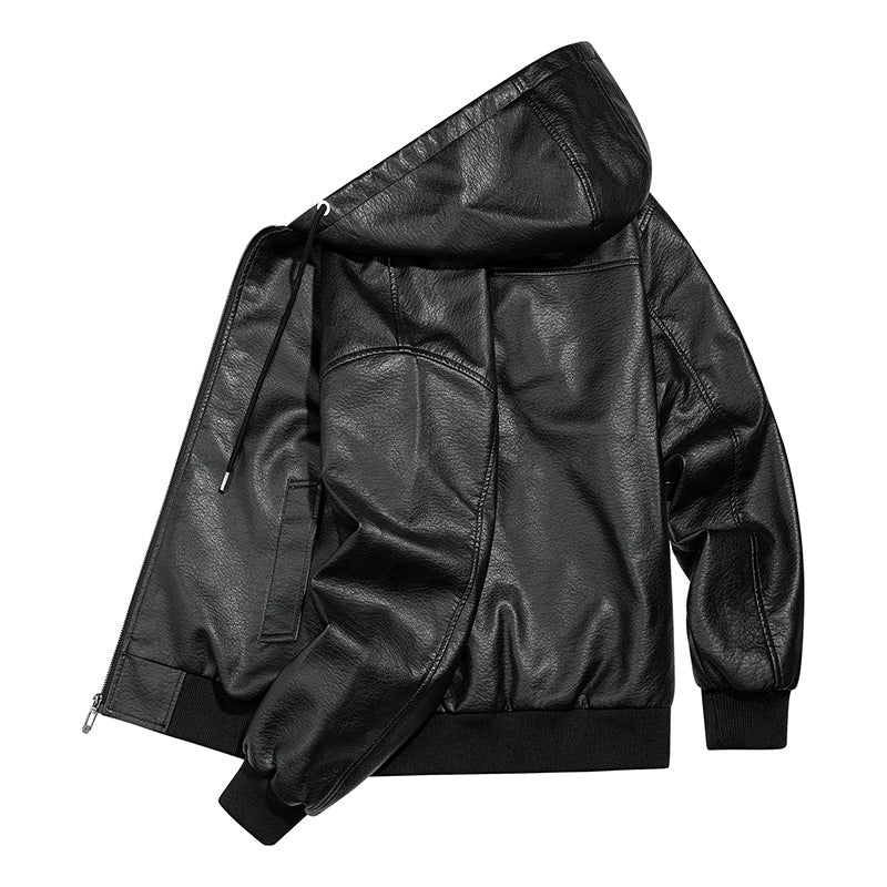 Men's Casual Leather Jacket with Hood Mune Fashion
