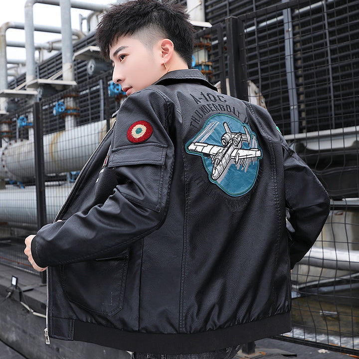Men's aviator bomber jacket in military style with large back patch and arm pocket Mune Fashion
