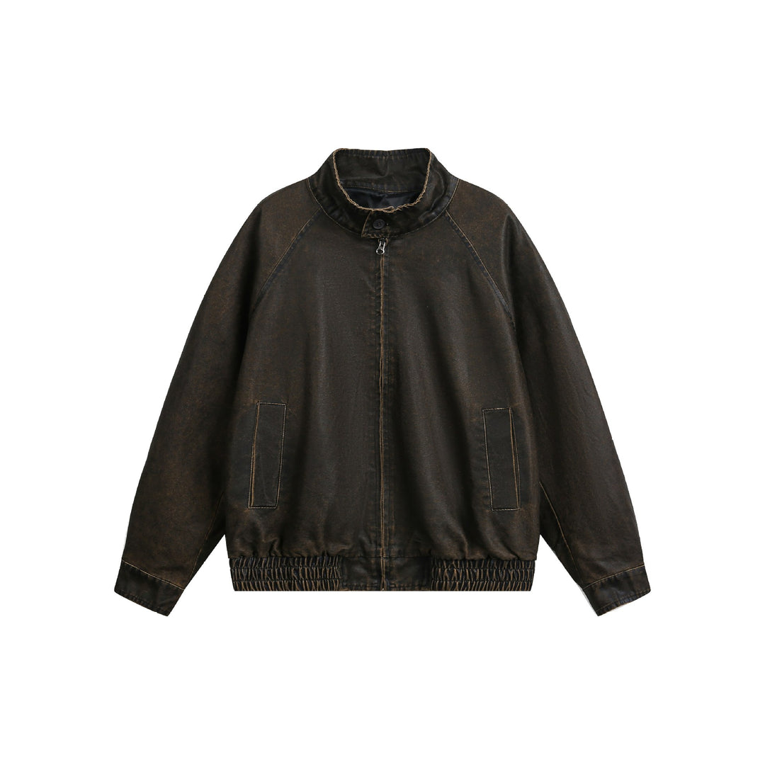 Men's short-cut vintage-inspired leather-look blouson with high stand-up collar Mune Fashion