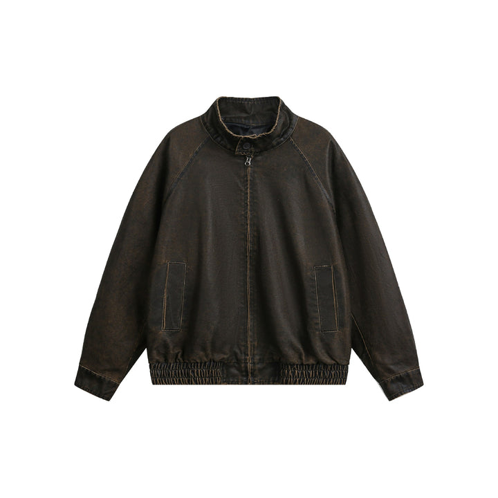 Men's short-cut vintage-inspired leather-look blouson with high stand-up collar Mune Fashion