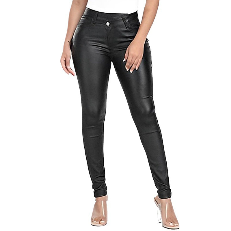 Women High-Waist Skinny-Leggings in Leather Look Mune Fashion