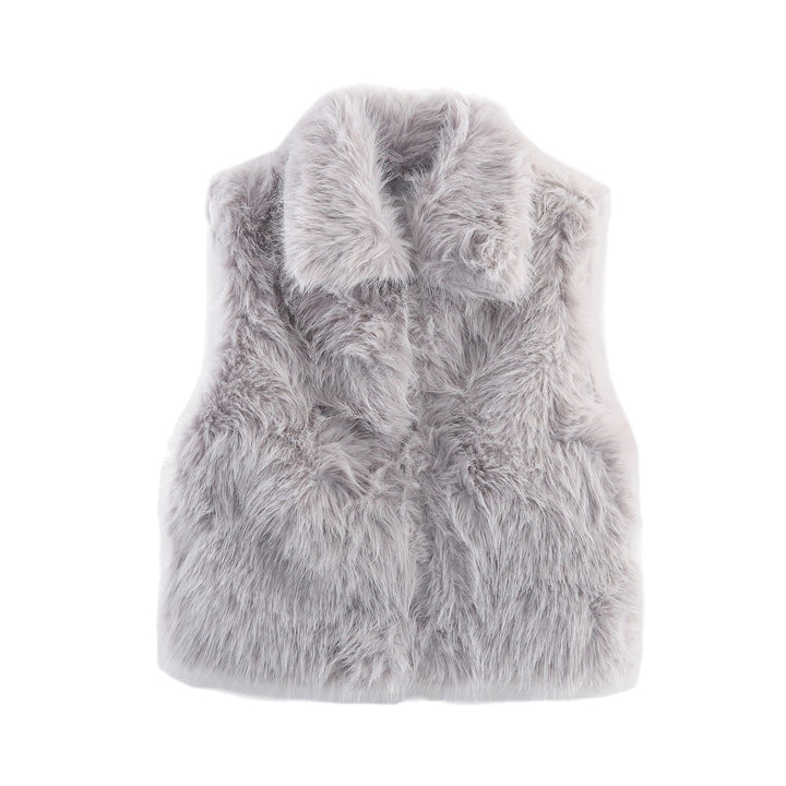 Women's Sleeveless Faux Fur Vest with Stand-Up Collar and Fluffy Texture Mune Fashion