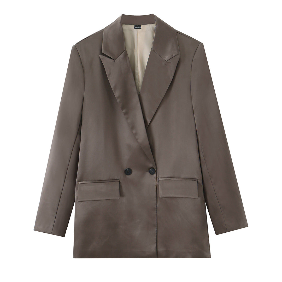 Women's Oversized Double-Breasted Blazer in Satin Faux Leather Look Mune Fashion