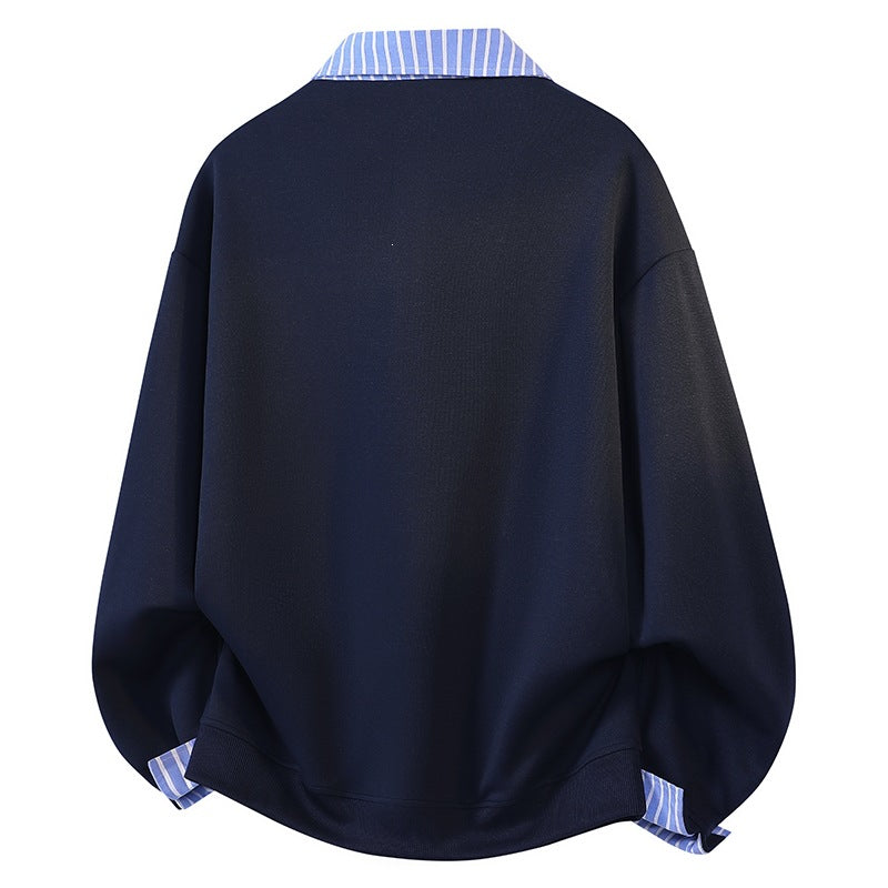 Women's Oversized Sweatshirt with Shirt Collar & Half Zip in Layered Look Mune Fashion