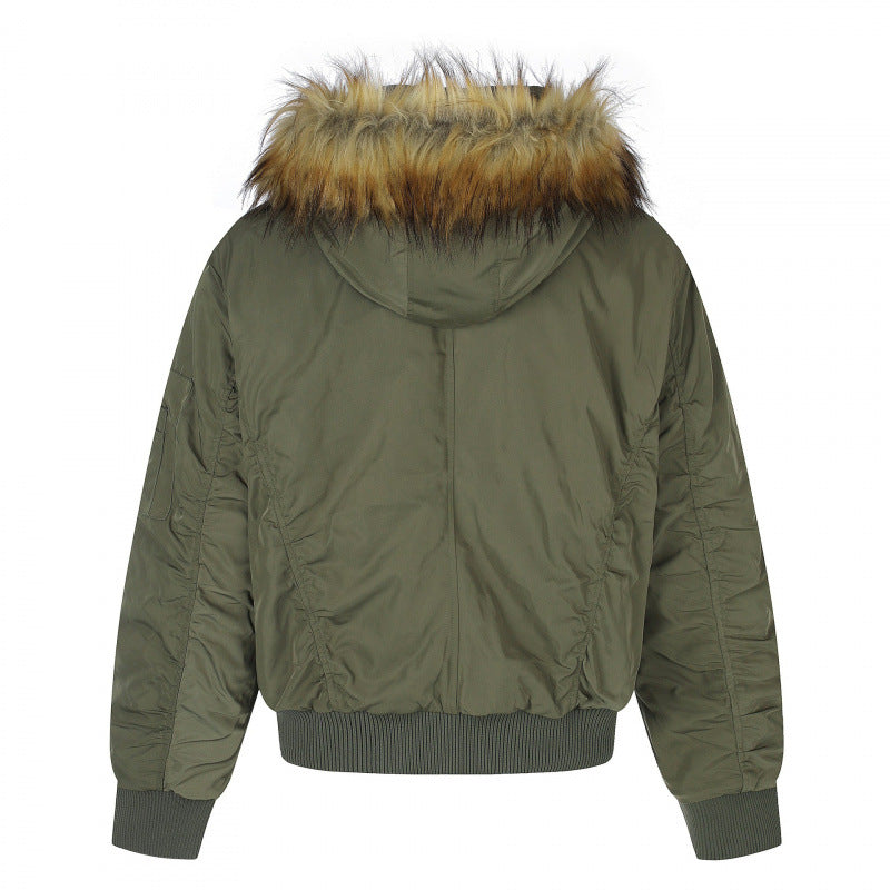 Women Padded Bomber Jacket with Hood and Faux Fur Collar Quilted Winter Jacket Mune Fashion