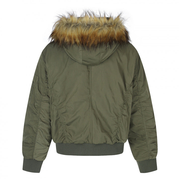 Women Padded Bomber Jacket with Hood and Faux Fur Collar Quilted Winter Jacket Mune Fashion