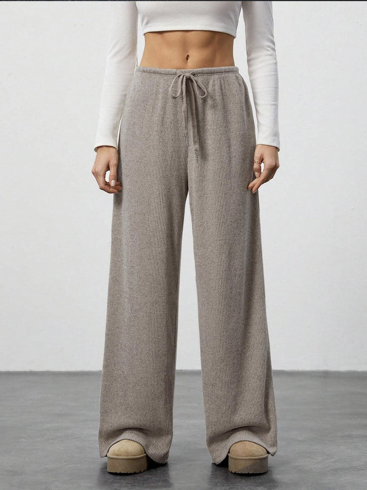 Women's Soft Ribbed Lounge Pants with Wide Leg and Drawstring Mune Fashion