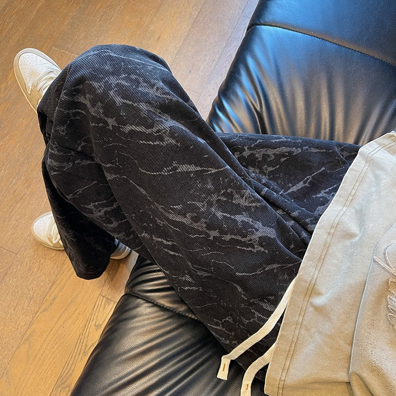 Men's Wide-Cut Lounge Pants with Marble Print Made of Textured Jersey Mune Fashion