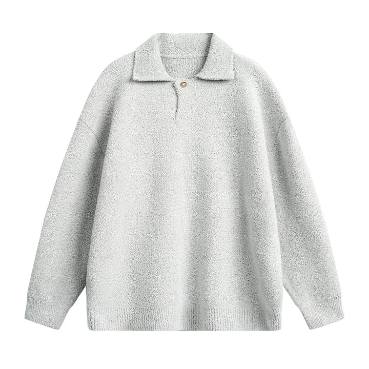 Unisex Fleece Polo Pullover with Button Collar and Teddy Structure Mune Fashion