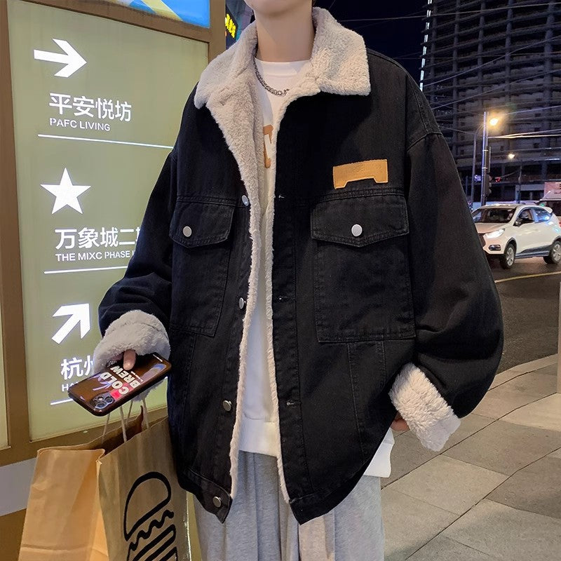 Men's Casual Denim Jacket with Faux Fur Collar Mune Fashion