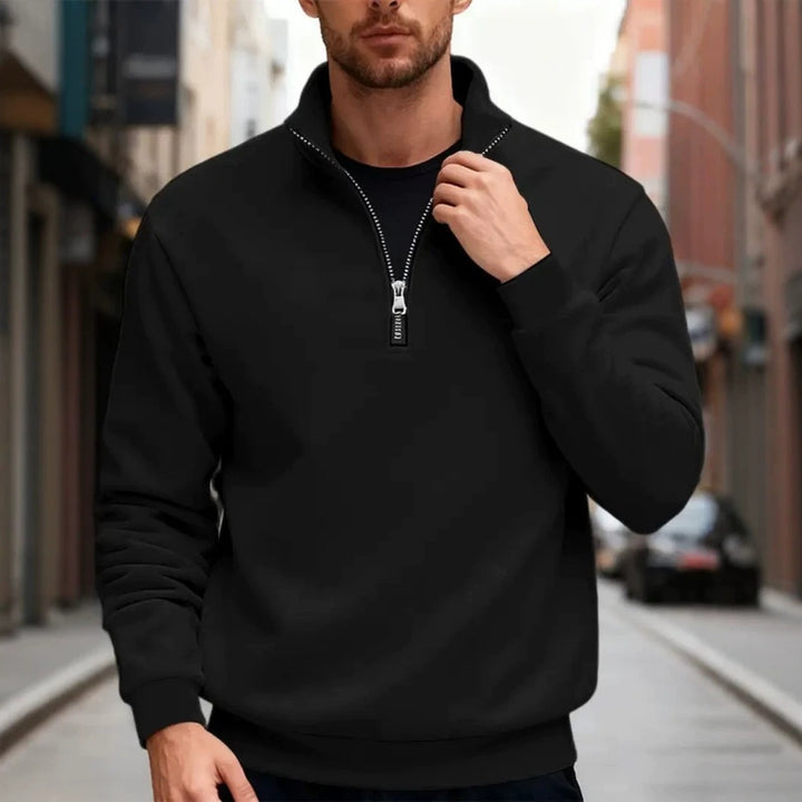 Men's fine Troyer with short zipper, ribbed hem and merino mix Mune Fashion