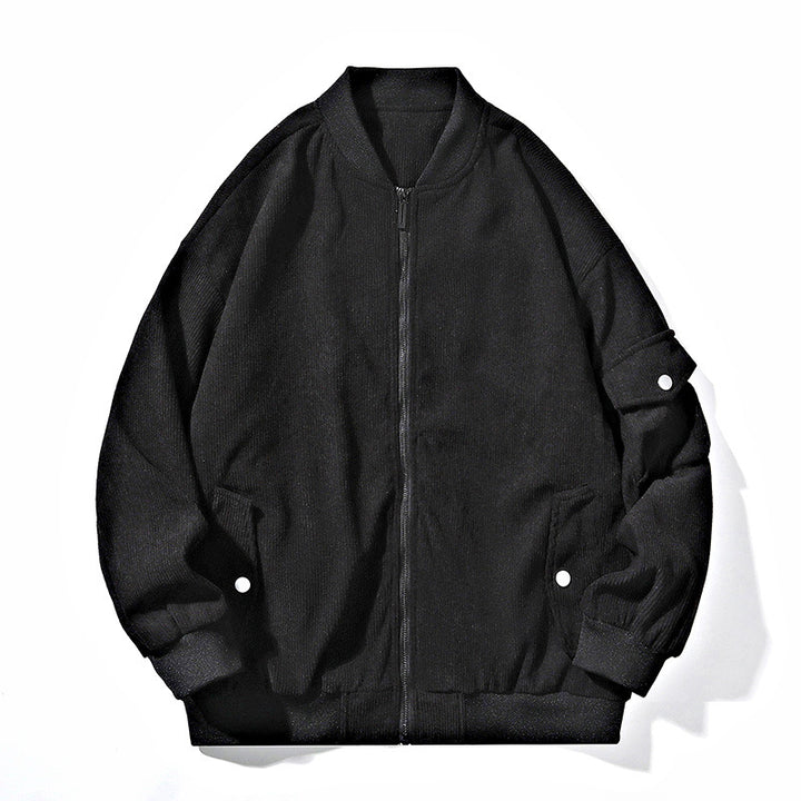 Men's bomber jacket in cord structure look with utility arm pocket, concealed zipper & ribbed cuffs Mune Fashion