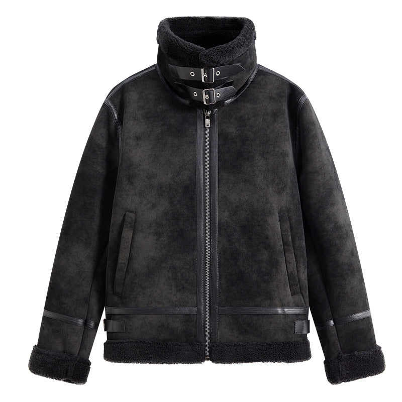 Men's Padded Aviator-Style Flight Jacket with Stand-Up Collar and Double Strap Mune Fashion