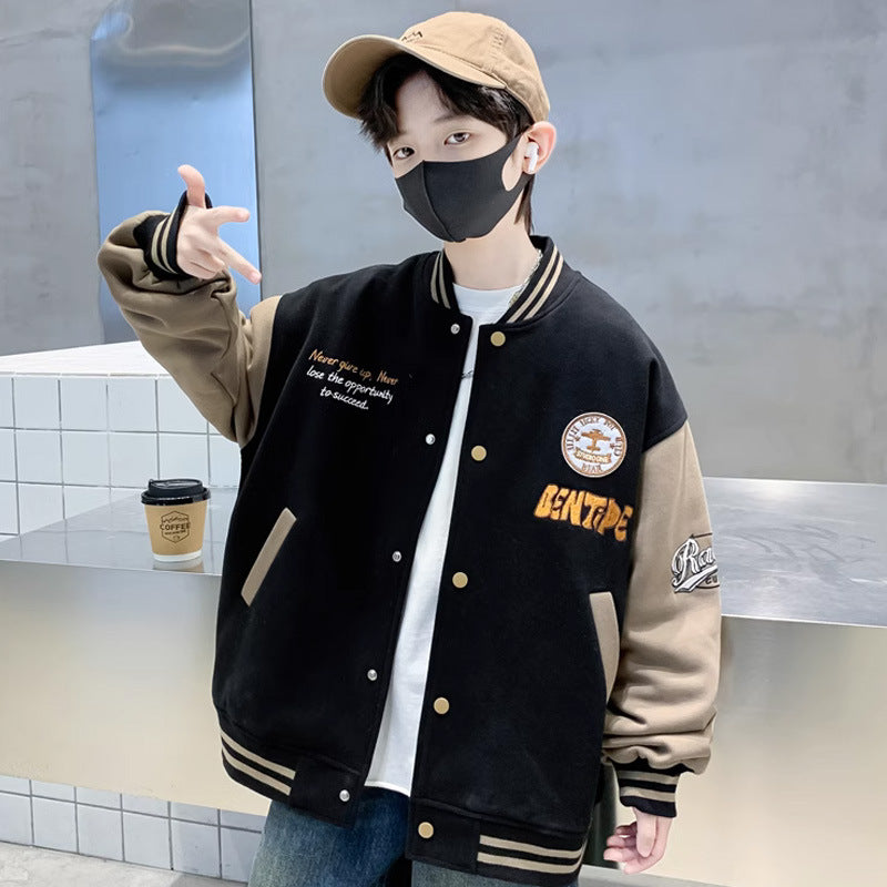 Boys Varsity Jacket with Embroidered Appliqués Mune Fashion
