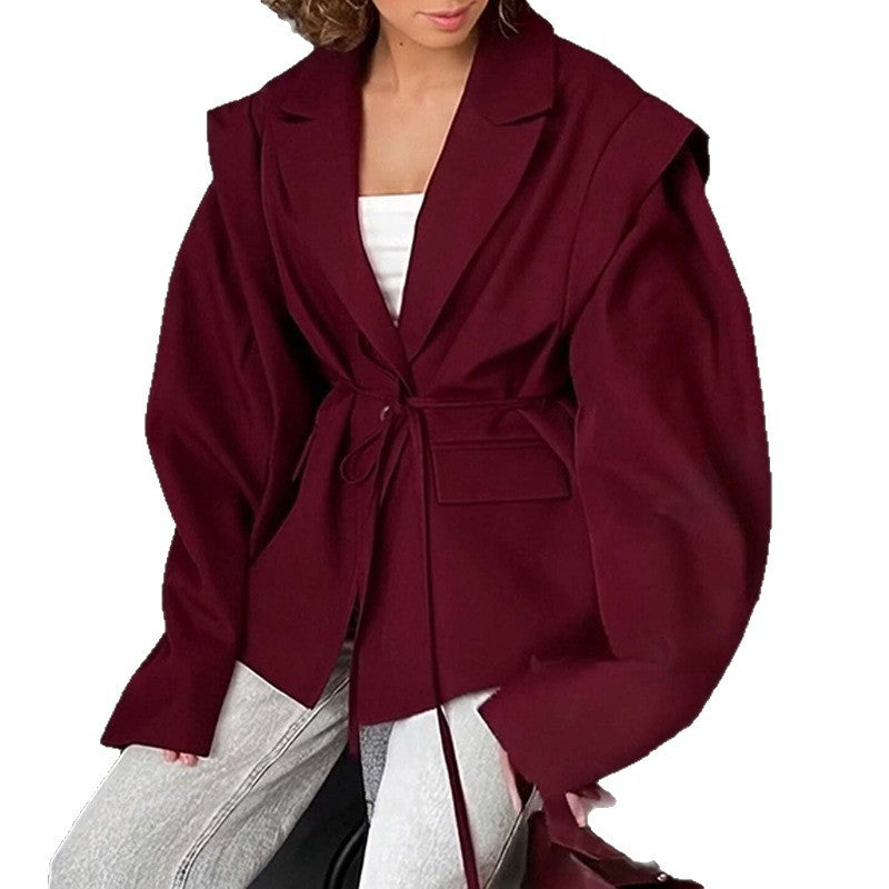 Ladies tailored blazer with tie belt and oversized sleeves Mune Fashion