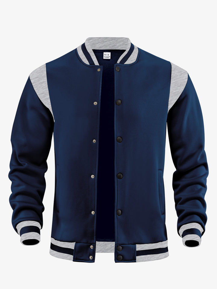 Men's light baseball jacket in sweat quality with snap button placket, ribbed collar and contrasting shoulder yoke Mune Fashion