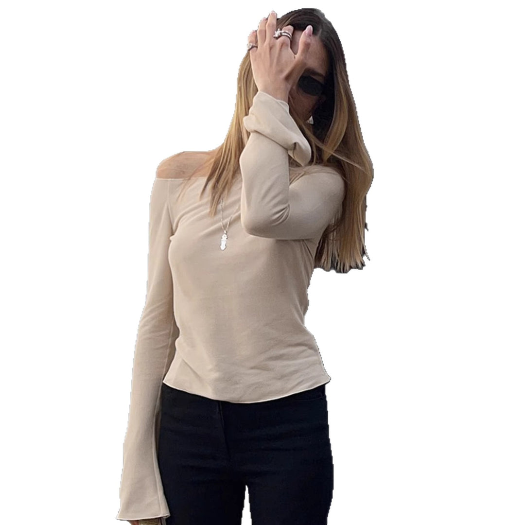 Women's Figure-Hugging Off-Shoulder Long Sleeve Shirt with Flared Cuffs Mune Fashion