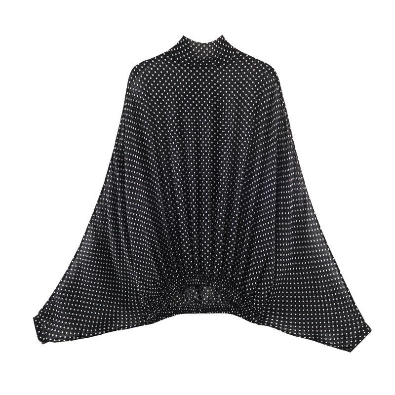 Women's Two-Piece Retro Polka Dot Set with Wide Batwing Top and Pleated Midi Skirt Mune Fashion
