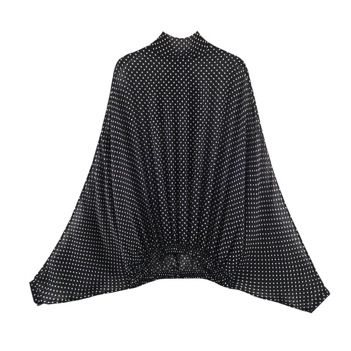 Women's Two-Piece Retro Polka Dot Set with Wide Batwing Top and Pleated Midi Skirt Mune Fashion