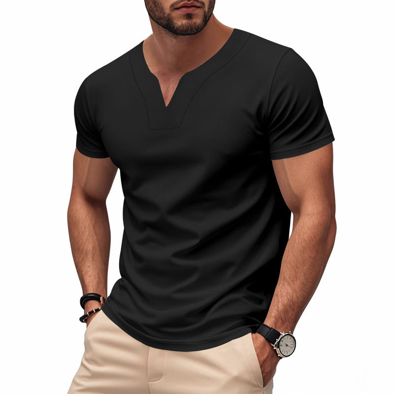 Men's slim-fit short-sleeve shirt with embedded V-notch and decorative stitching Mune Fashion