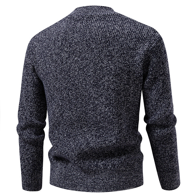 Men's fine knit henley pullover with short stand-up collar, button placket and ribbed cuffs Mune Fashion