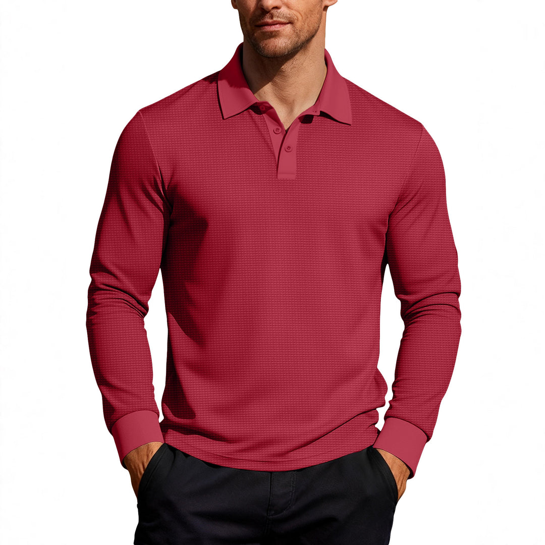 Men's long sleeve polo shirt made of waffle knit with a slim fit, concealed button placket, and shirt collar Mune Fashion