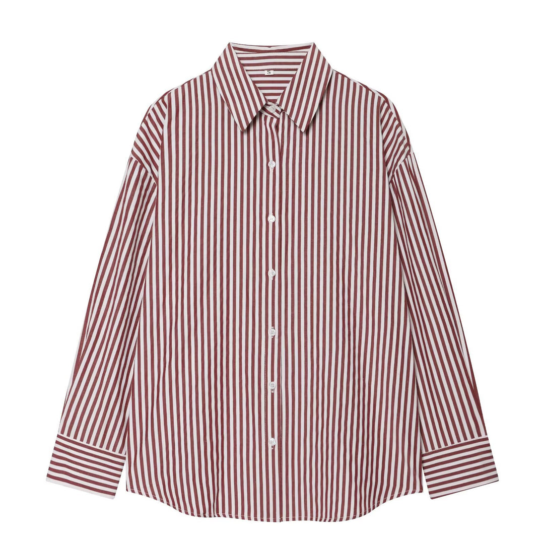Women's Oversize Striped Shirt Blouse with Dropped Shoulder and Extended Hem Mune Fashion