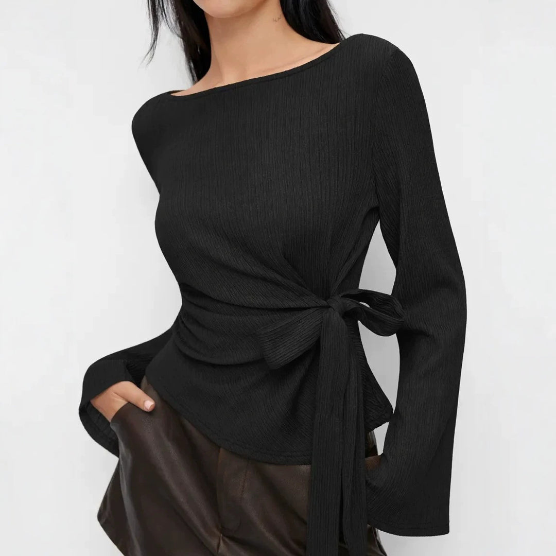 Women Stylish Wrap Top with Long Sleeves Mune Fashion