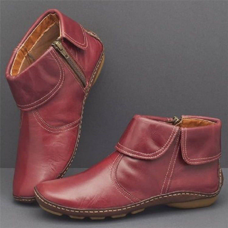 Ladies ankle-high leather-look ankle boots with foldable cuff and side zipper Mune Fashion