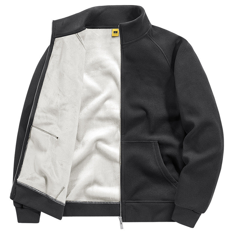 Men's Insulated Plush Lined Sweat Jacket with Stand-Up Collar and Concealed Inner Pockets Mune Fashion