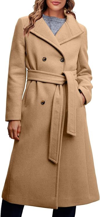 Ladies Elegant Double-Breasted Coat with Belt Detail Mune