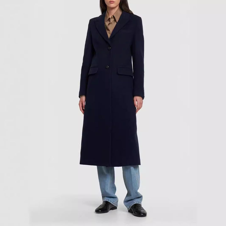 Women's Midi Length Single-Breasted Tailoring Coat with Narrow Lapels and Flap Pockets Mune Fashion