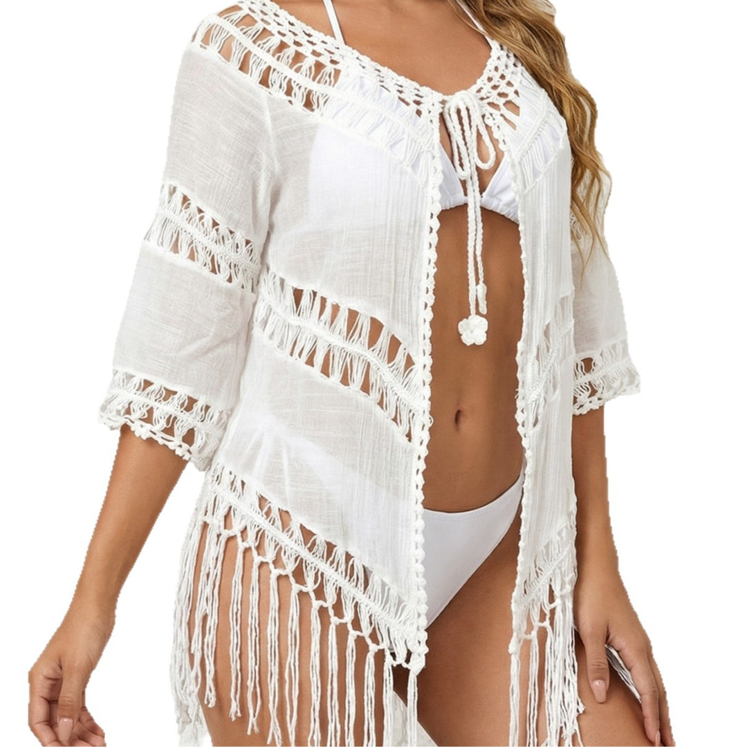 Women's Crocheted Beach Cover-Up with Fringes Mune Fashion 1779788225