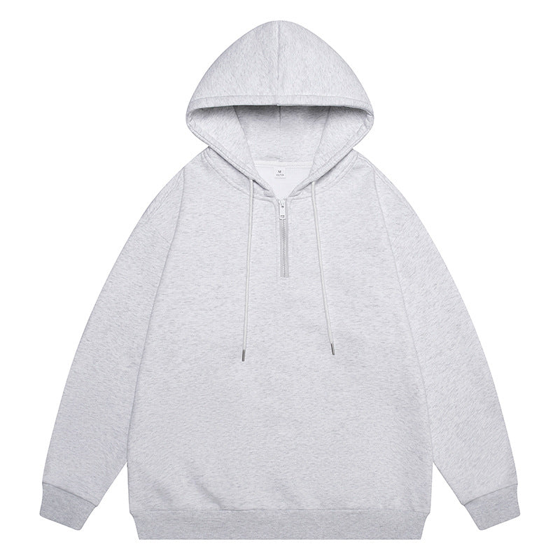 Unisex Oversize Hoodie with Half Zip, Fleece Lining and Ribbed Hem Drune