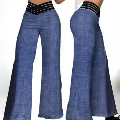 Women's high-waisted flared trousers with multi-strapped waist and wide flowing leg Mune Fashion