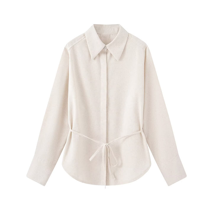 Women Two-piece ensemble consisting of fitted blouse with tie and high-waisted palazzo pants Mune Fashion